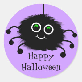 Happy Halloween Fuzzy Toon Spider Ronde Sticker