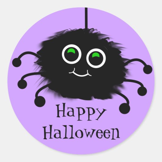 Happy Halloween Fuzzy Toon Spider Ronde Sticker (Voorkant)
