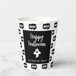 Happy Halloween geest boo, geen trucs behandelen a Papieren Bekers