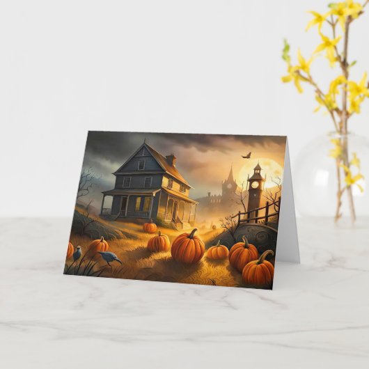 Happy Halloween | Gehakt huis Kaart (Gele Bloem)