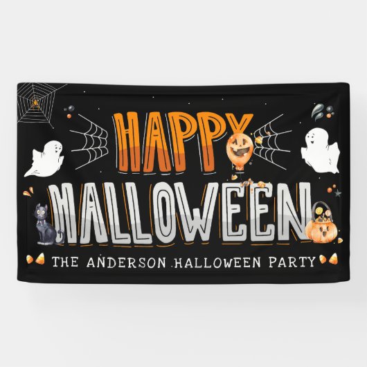 Happy Halloween | Gepersonaliseerde halloween-part Spandoek (Horizontaal)
