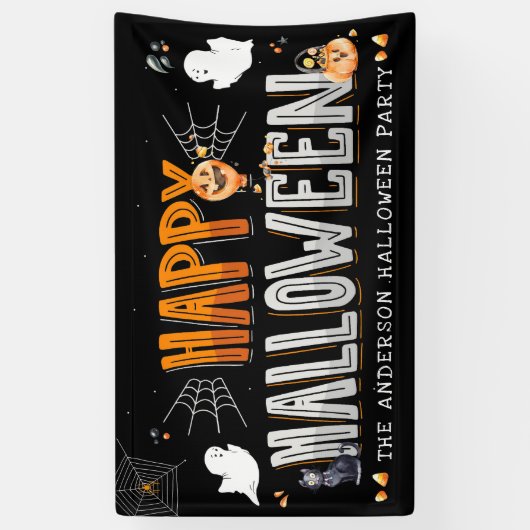 Happy Halloween | Gepersonaliseerde halloween-part Spandoek (Verticaal)