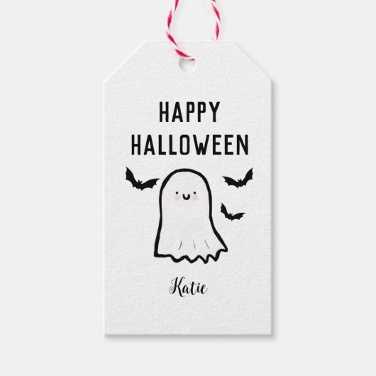Happy Halloween Ghost Bat Cadeaulabel (Voorkant)