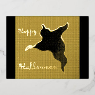 Happy Halloween Ghost Cartoon Gold Foil Briefkaart