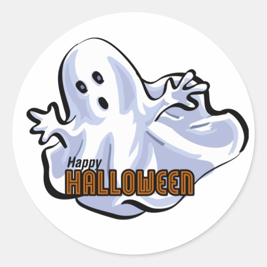 Happy Halloween Ghost Cartoon Ronde Sticker (Voorkant)