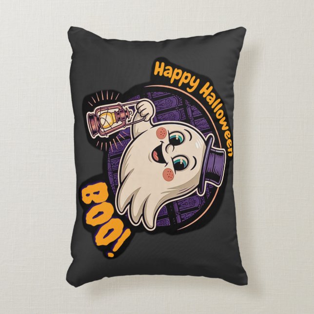 Happy Halloween Ghost – Cute Boo Lantern Spirit 👻 Accent Kussen (Voorkant(Verticaal))