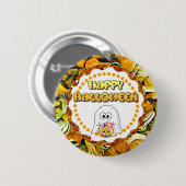 Happy Halloween Ghost en Gourds Button (Voorkant /achterkant)