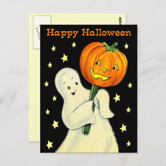 Happy Halloween  Ghost en Pumpkin Briefkaart (Voorkant / Achterkant)