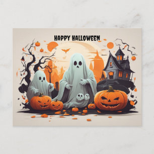 Happy Halloween Ghost en Pumpkins Feestdagenkaart