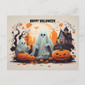Happy Halloween Ghost en Pumpkins Feestdagenkaart (Voorkant)