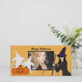 Happy Halloween Ghost en Witch Fotokaarten Feestdagenkaart (Staand voorkant)