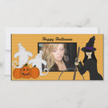 Happy Halloween Ghost en Witch Fotokaarten