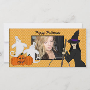 Happy Halloween Ghost en Witch Fotokaarten Feestdagenkaart
