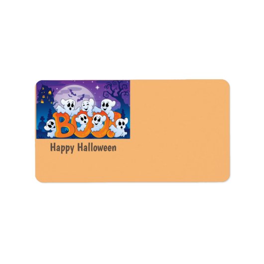 Happy Halloween Ghost Etiket (Voorkant)