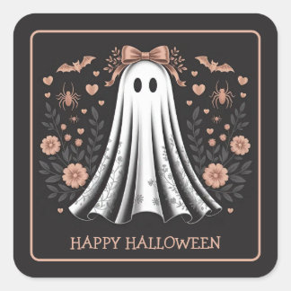 Happy Halloween Ghost Girl Square Sticker