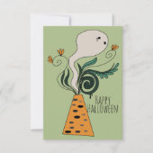 Happy Halloween Ghost Greenery Floral Doodle Kaart (Voorkant)