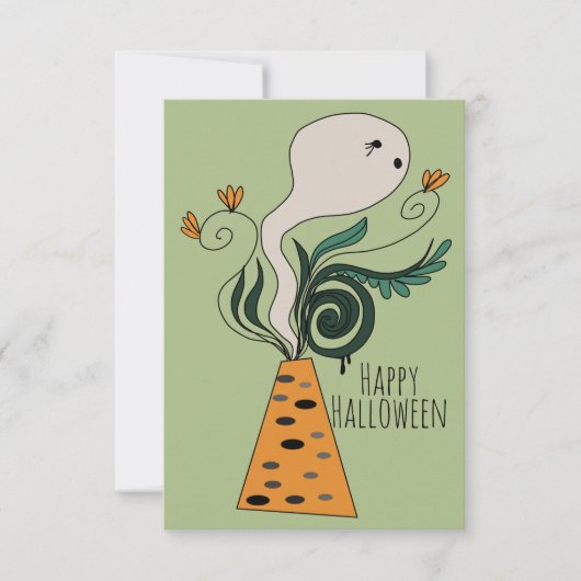 Happy Halloween Ghost Greenery Floral Doodle Kaart (Voorkant)