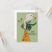 Happy Halloween Ghost Greenery Floral Doodle Kaart (Voorkant / Achterkant in situ)