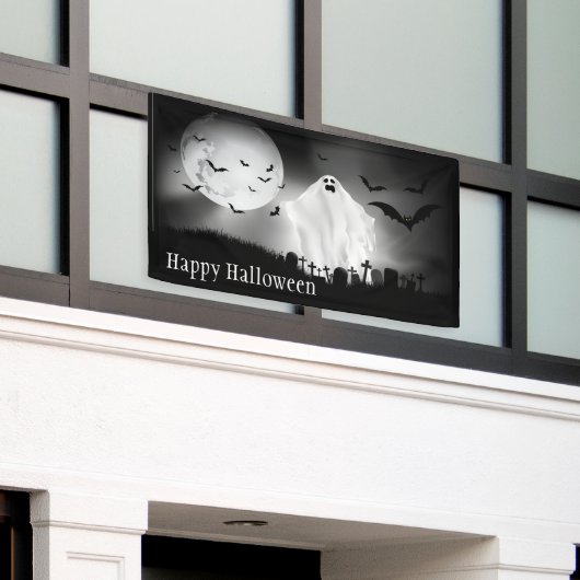 Happy Halloween Ghost in Graveyard Spandoek (Buitenkant Gebouw)