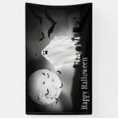 Happy Halloween Ghost in Graveyard Spandoek (Verticaal)