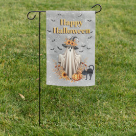 Happy Halloween Ghost in Witches Pet, Black Cat Tuinvlag