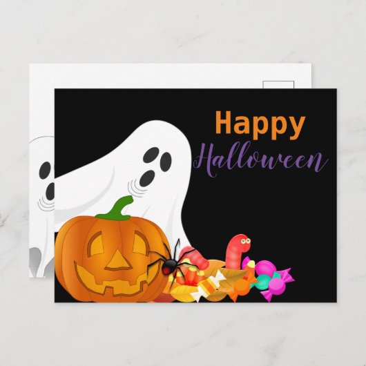 Happy Halloween Ghost Jack O Lantern Kinder Feestdagenkaart (Voorkant / Achterkant)