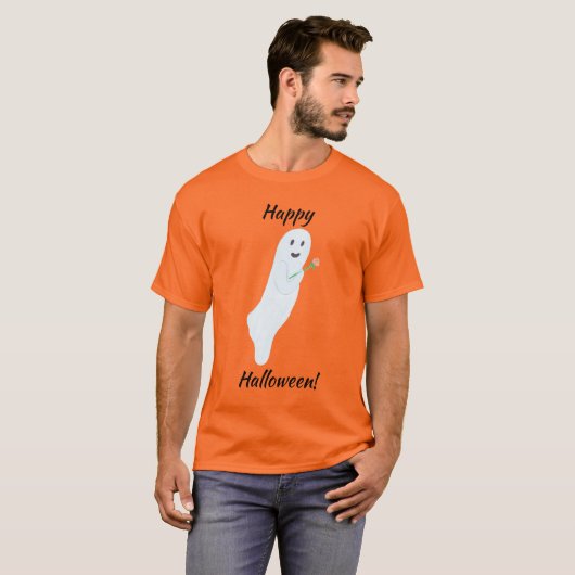 Happy Halloween Ghost met Oranje Roos Tshirts (Voorkant volledig)