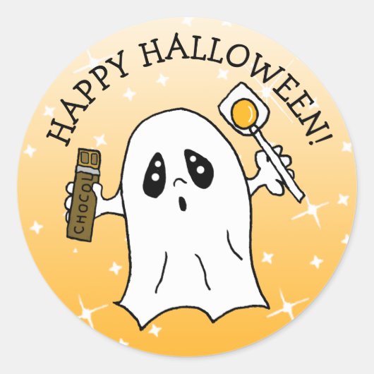 Happy Halloween Ghost met Snoep Bar Ronde Sticker (Voorkant)