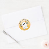 Happy Halloween Ghost met Snoep Bar Ronde Sticker (Envelop)