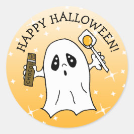 Happy Halloween Ghost met Snoep Bar Ronde Sticker