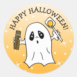 Happy Halloween Ghost met Snoep Bar Ronde Sticker