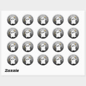 Happy Halloween Ghost met Snoep Ronde Sticker (Vel)