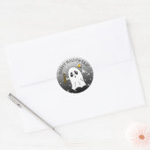 Happy Halloween Ghost met Snoep Ronde Sticker (Envelop)