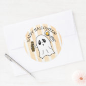 Happy Halloween Ghost met Snoep Ronde Sticker (Envelop)