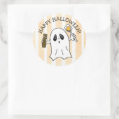 Happy Halloween Ghost met Snoep Ronde Sticker (Tas)