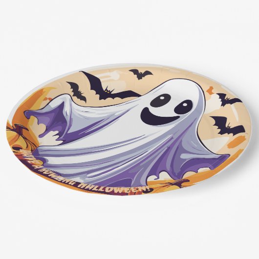 Happy Halloween Ghost Papieren Bordje (Gekanteld)