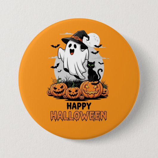 Happy Halloween Ghost Ronde Button 7,6 Cm (Voorkant)