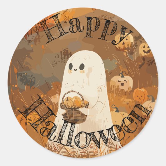 Happy Halloween Ghost Sticker (Voorkant)