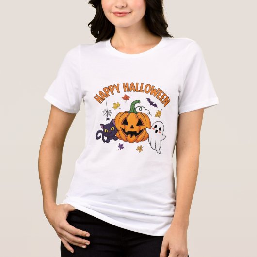 Happy Halloween Ghost Tri-Blend Shirt (Voorkant)