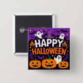 Happy halloween ghost vierkante button 5,1 cm (Voorkant /achterkant)