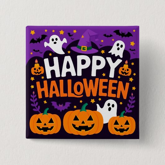 Happy halloween ghost vierkante button 5,1 cm (Voorkant)