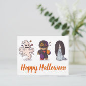 Happy Halloween Ghost Voodoo Doll en Meisje Briefkaart (Staand voorkant)