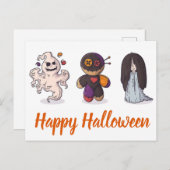 Happy Halloween Ghost Voodoo Doll en Meisje Briefkaart (Voorkant / Achterkant)