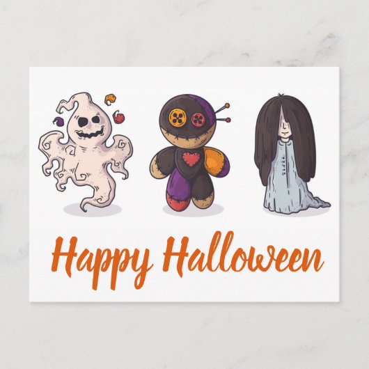 Happy Halloween Ghost Voodoo Doll en Meisje Briefkaart (Voorkant)