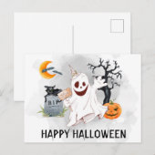 Happy Halloween Ghost Waterverf Briefkaart (Voorkant / Achterkant)