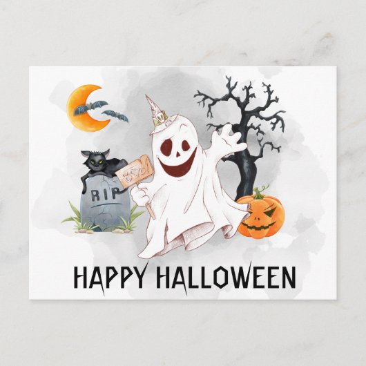 Happy Halloween Ghost Waterverf Briefkaart (Voorkant)