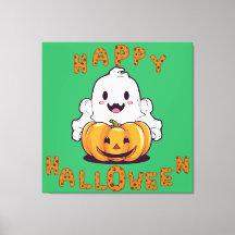 Happy Halloween Ghost zittend op een pompoen