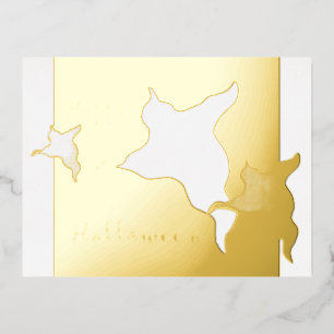 Happy Halloween Ghosts Cust. Gold Foil Post Card Folie Feestdagen Briefkaart