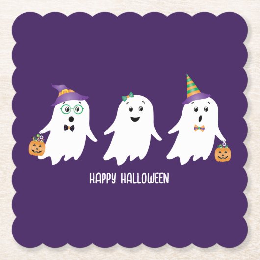 Happy Halloween Ghosts Trick or treat Kartonnen Onderzetters (Voorkant)