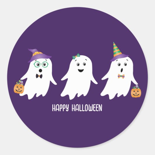 Happy Halloween Ghosts Trick or treat Ronde Sticker (Voorkant)